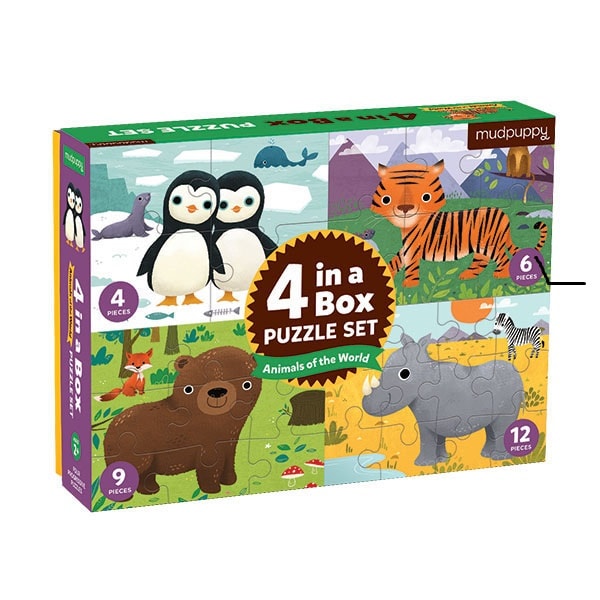 4 пазли в коробці Animals of the World(на 4, 6, 9, 12 елементів)
