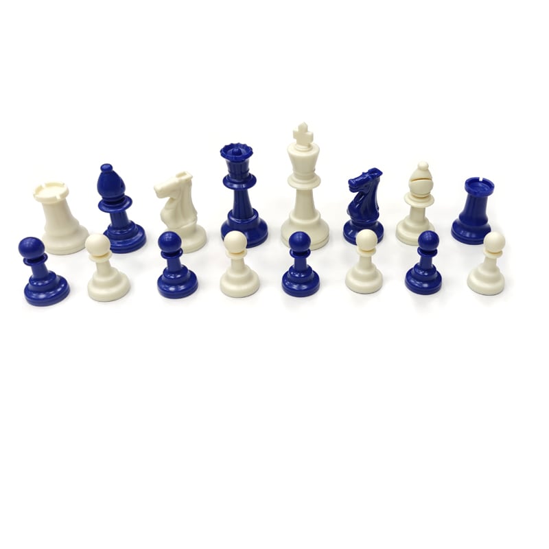 Шахматный набор: доска сине-бежевая, мешочек, фигуры без утяжелителя бело-синие