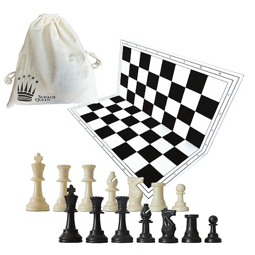Шаховий набір: дошка, фігури легкі, мішечок для зберігання біло-червоні