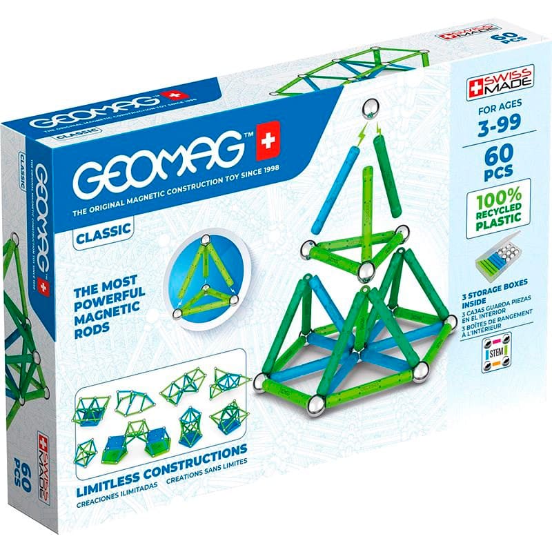 Geomag Classic Recycled 60 деталей | Магнітний конструктор Геомаг