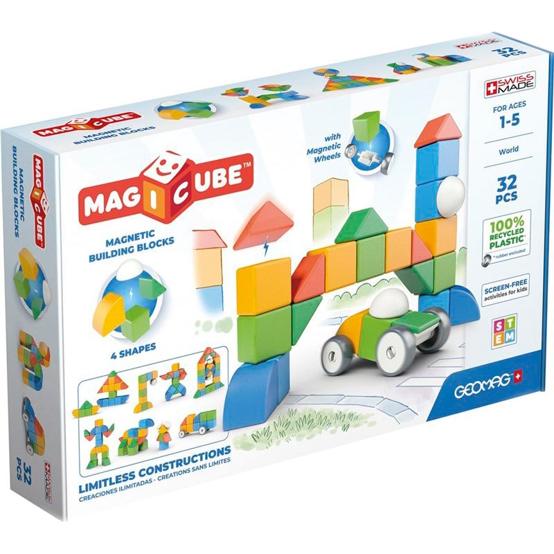 Geomag MAGICUBE 4Shapes Recycled World | Магнітні кубики Світ 32 шт