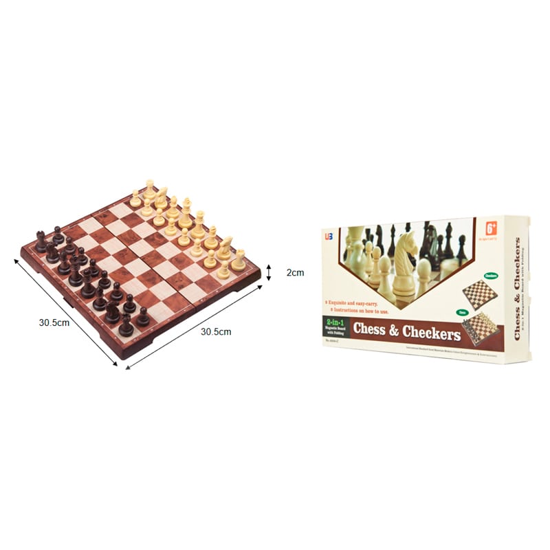 Магнітні шахи, шашки. Magnetic Folding Peach wood Chess and Checker 31x31